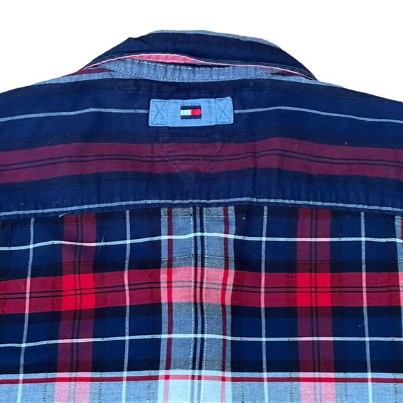 Vtg Y2K 2001 Tommy Hilfiger Jeans Plaid Short Sleeve‎ Button Up Shirt Men's L - Picture 8 of 11